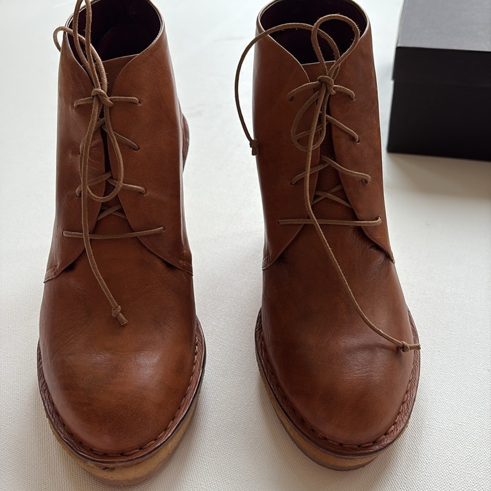 Marc By Marc Jacobs Cognac Leather Wedge Booties-NIB-Brown-Size 8.5-9 - Picture 10 of 14
